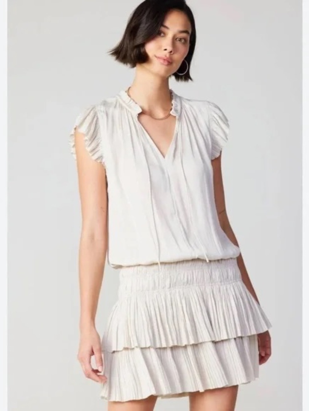 Current Air Zoey Pleated Mini Dress Sleeveless Drop Waist Ecru size Small